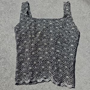 Vintage dressbarn Black Crochet Square Neck Tank